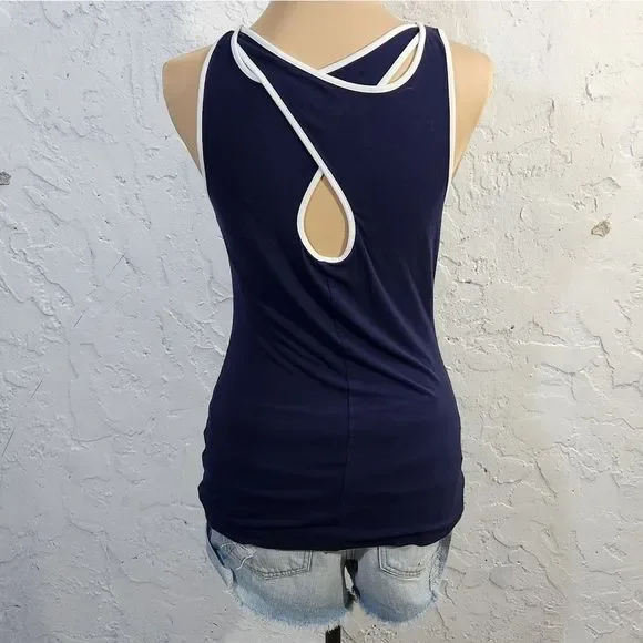 5x$25 Banana Republic blue white contrast stretchy minimalistic tank XS - Picture 3 of 9